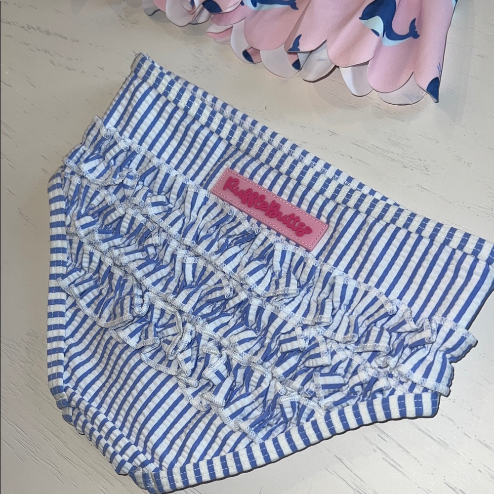 Rufflebutts Pink Whale Rash Guard Swimsuit Set 3T 5 - Picture 5 of 7
